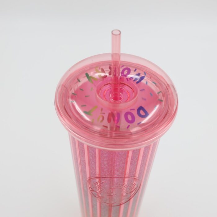 ⁦مطرة ماء مع مصاصة لون زهري بتصميم دونت⁩ - الصورة ⁦5⁩