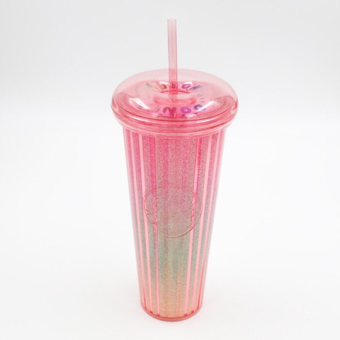 ⁦مطرة ماء مع مصاصة لون زهري بتصميم دونت⁩ - الصورة ⁦6⁩