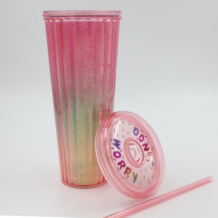 ⁦مطرة ماء مع مصاصة لون زهري بتصميم دونت⁩ - الصورة ⁦11⁩