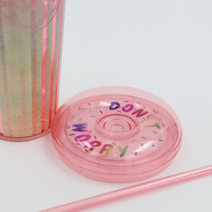 ⁦مطرة ماء مع مصاصة لون زهري بتصميم دونت⁩ - الصورة ⁦13⁩