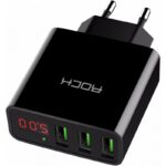 ⁦عظمة شحن Rock USB بثلاثة منافذ شحن سريع بقوة 30 وات مع شاشة LED رقمية لهاتف iPhone وiPad وSamsung Galaxy وNexus وHTC وLG (أسود)⁩ - الصورة ⁦5⁩