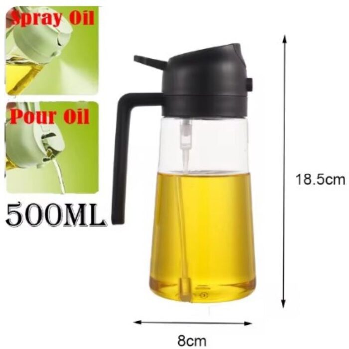 ⁦قنينة مطرة بخاخ زيت خفيفة الوزن ثنائي الوظيفة ( بخاخ وصبّ) مصنوعة من البلاستيك القوي آمنة غذائيا للتحكم في كمية الزيت في الطعام حجم كبير 500 مللي⁩ - الصورة ⁦5⁩