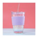 ⁦مج زجاج ثقيل شفاف بدون مقبض وجلدة سيلكون سعة 410 مل لون بنفسجي⁩ - الصورة ⁦2⁩