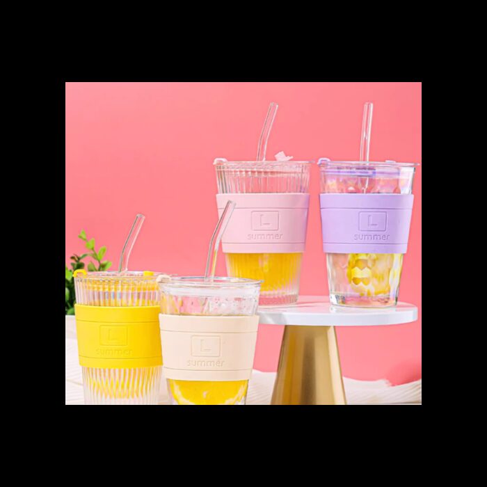 ⁦مج زجاج ثقيل شفاف بدون مقبض وجلدة سيلكون سعة 410 مل لون بنفسجي⁩ - الصورة ⁦3⁩