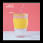 مج زجاج ثقيل شفاف بدون مقبض وجلدة سيلكون سعة 410 مل لون أصفر