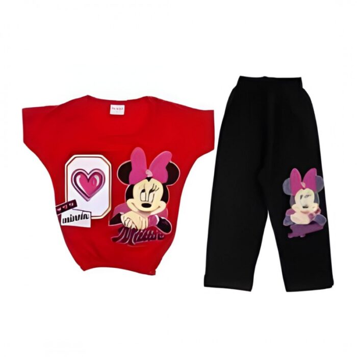103374467_67dc5fef79675 طقم بناتي صيفي (تيشيرت وبنطلون) بتصميم ميكي ماوس للأطفال لون أحمر وأسود - الصورة 1