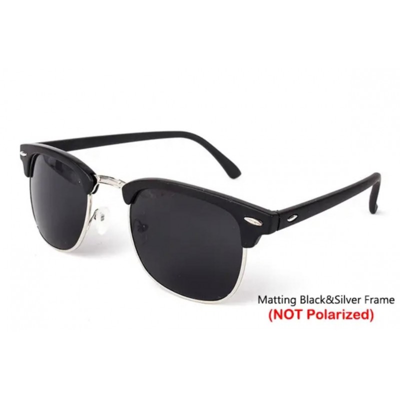 ⁦نظارة شمسية للجنسين لون أسود وفضي بتصميم مربع⁩ - الصورة ⁦1⁩