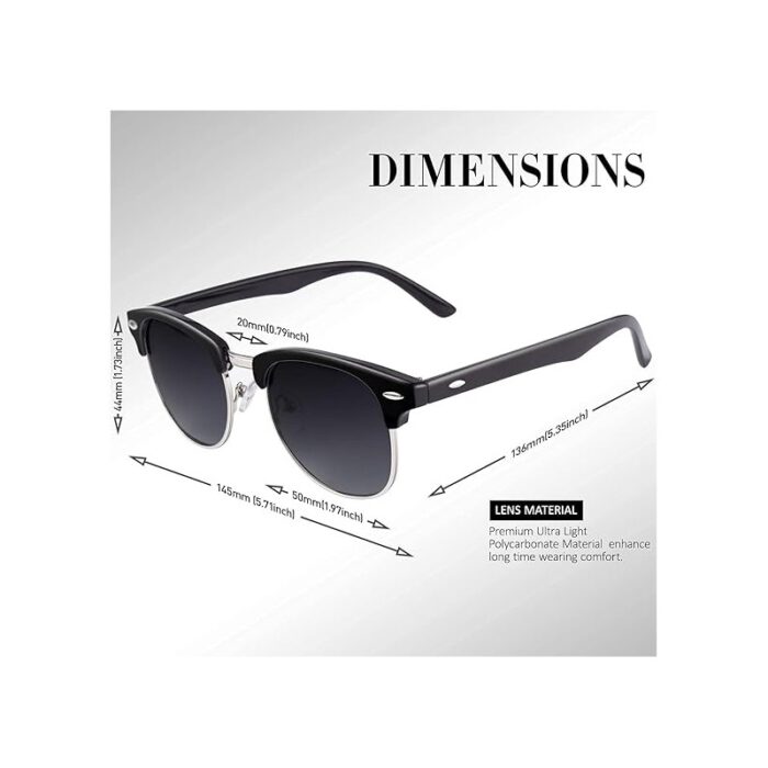 ⁦نظارة شمسية للجنسين لون أسود وفضي بتصميم مربع⁩ - الصورة ⁦3⁩