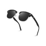 ⁦نظارة شمسية للجنسين لون أسود وفضي بتصميم مربع⁩ - الصورة ⁦5⁩