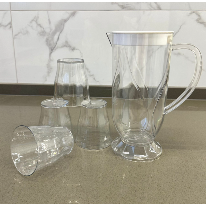 ⁦طقم شاف بلاستيك مع غطاء مع 4 كاسات لون شفاف⁩ - الصورة ⁦1⁩