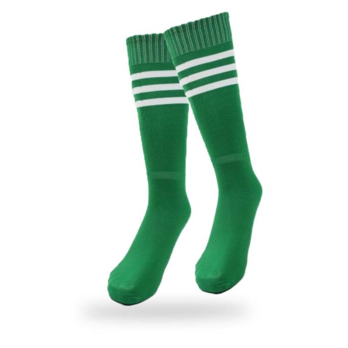 ⁦جوارب كرة قدم رياضية طويلة للشباب لون أخضر مخطط أبيض من أعلى⁩ - الصورة ⁦11⁩