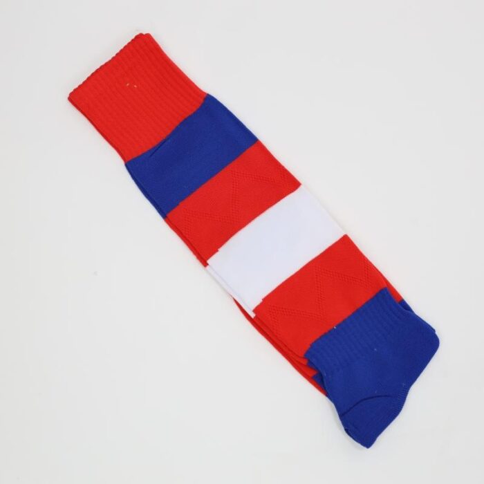 ⁦جوارب كرة قدم رياضية طويلة للشباب لون أحمر وأزرق وأبيض⁩ - الصورة ⁦9⁩