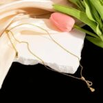 ⁦سلسال بتصميم إجاصة مع زركون أبيض لون ذهبي⁩ - الصورة ⁦3⁩