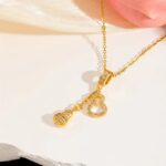 ⁦سلسال بتصميم إجاصة مع زركون أبيض لون ذهبي⁩ - الصورة ⁦6⁩