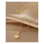 سلسال ذهبي بتصميم قلب وجهين بلون أبيض وأسود