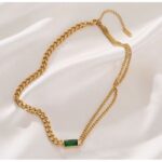 ⁦سلسال جنزير مع حجر أخضر مربع⁩ - الصورة ⁦2⁩