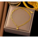 ⁦سوار ذهبي طبقتين بتصميم جنزير⁩ - الصورة ⁦2⁩