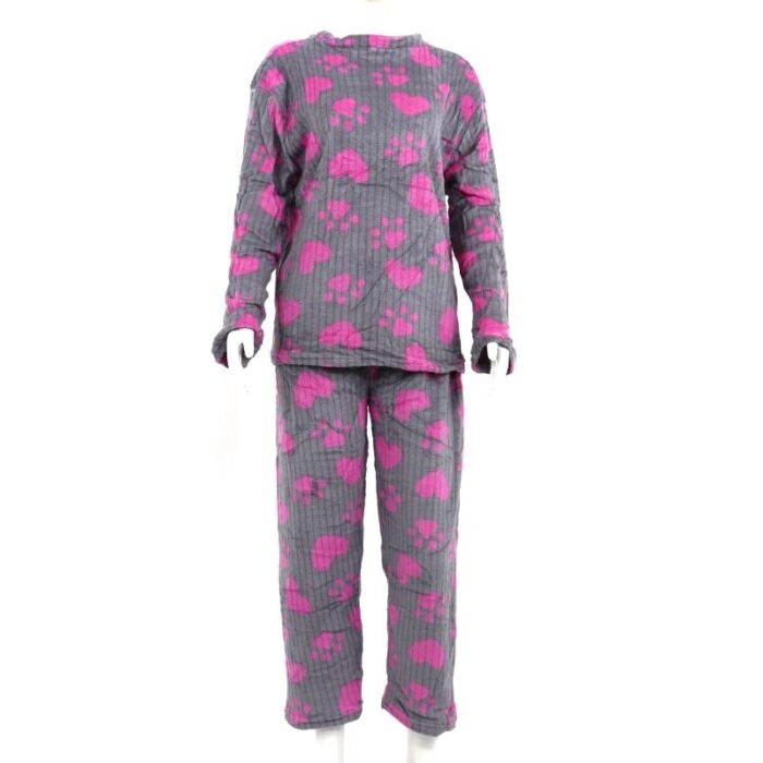 ⁦بيجامة صوف للنساء لون سكني بتصميم آثار أقدام⁩ - الصورة ⁦2⁩