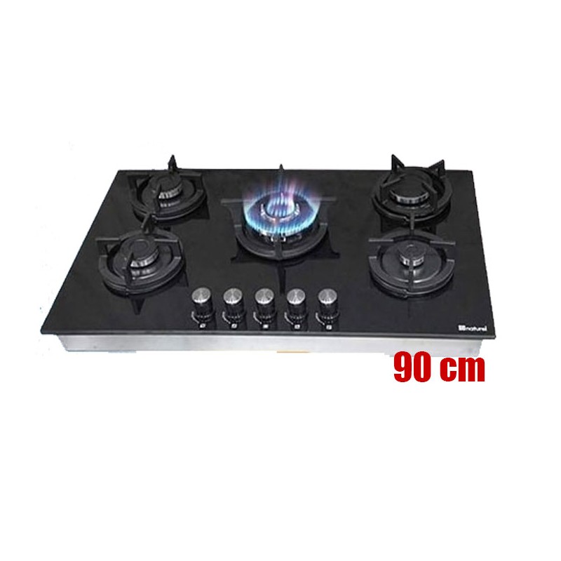 ⁦غاز بلاطة زجاج 5 عيون عرض 90 سم لون اسود⁩ - الصورة ⁦1⁩