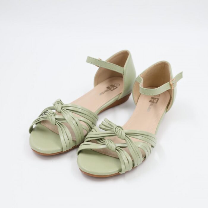 ⁦صندل بكعب للنساء لون أخضر وبيج⁩ - الصورة ⁦5⁩