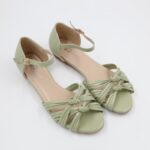 ⁦صندل بكعب للنساء لون أخضر وبيج⁩ - الصورة ⁦6⁩