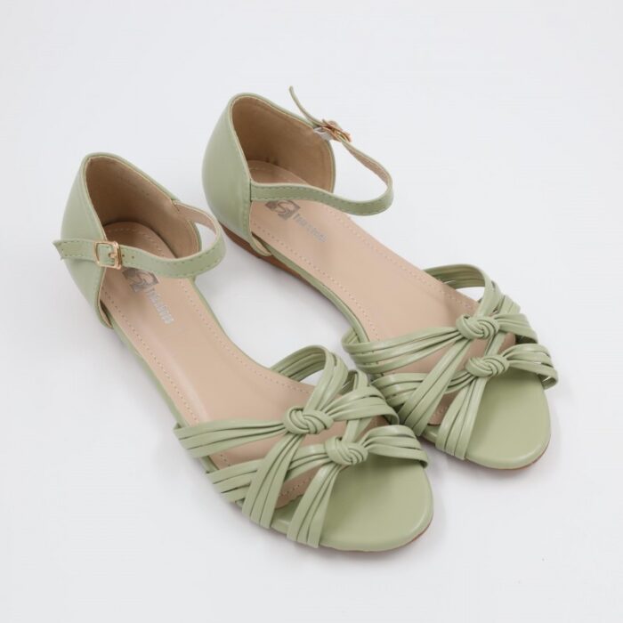 ⁦صندل بكعب للنساء لون أخضر وبيج⁩ - الصورة ⁦6⁩