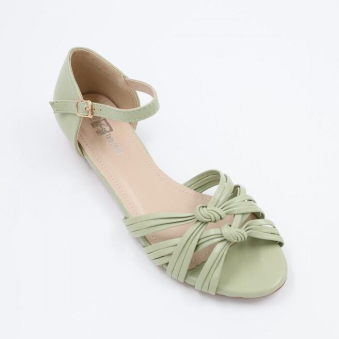 ⁦صندل بكعب للنساء لون أخضر وبيج⁩ - الصورة ⁦8⁩