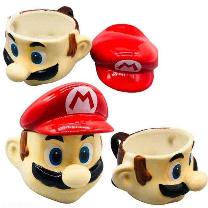⁦مج (كوب ) مع غطاء لون أحمر وبيج بتصميم ماريو⁩ - الصورة ⁦4⁩