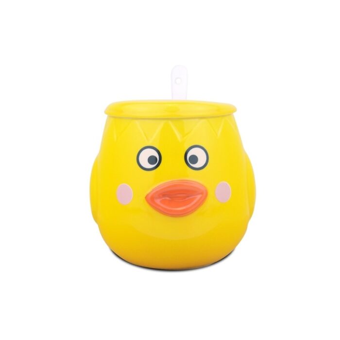 ⁦مج (كوب ) مع غطاء وملعقة لون أصفر بتصميم بطة⁩ - الصورة ⁦3⁩