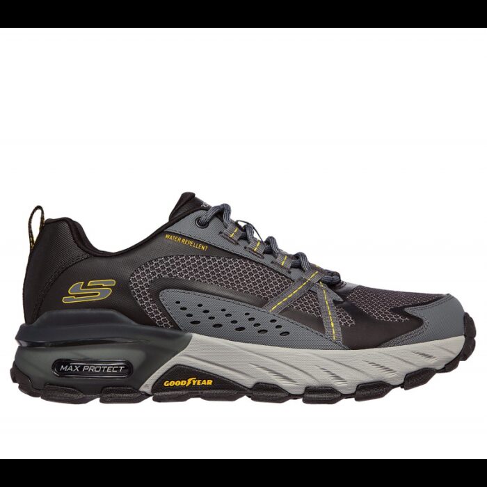 ⁦Skechers Men's Max Protect Shoes - حذاء سكيتشرز ماكس بروتيكت للرجال لون أسود ورمادي وأصفر⁩ - الصورة ⁦2⁩