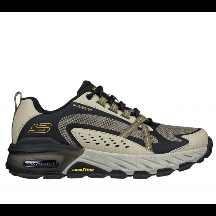 ⁦Skechers Men's Max Protect Shoes -  حذاء سكيتشرز ماكس بروتيكت للرجال لون بيج فاتح وأسود وزيتي⁩ - الصورة ⁦2⁩