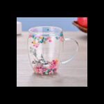 مج دبل كلاس مزدوج الجدران ورد ملون سعة 350 مل