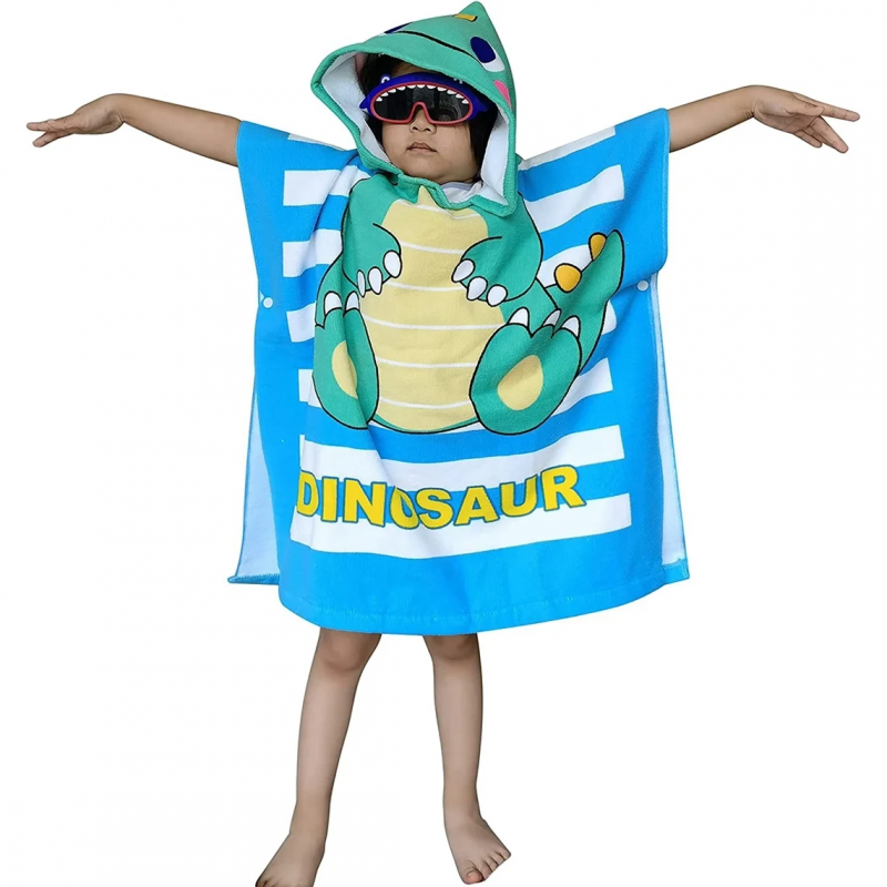 ⁦منشفة حمام للأطفال مع غطاء للرأس حجم كبير لون أخضر وأزرق⁩ - الصورة ⁦1⁩