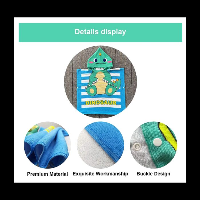 ⁦منشفة حمام للأطفال مع غطاء للرأس حجم كبير لون أخضر وأزرق⁩ - الصورة ⁦5⁩