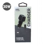 ⁦شاحن سيارة مدخلين30W ( USB/type c) مع كابل ايفون اسود⁩ - الصورة ⁦3⁩