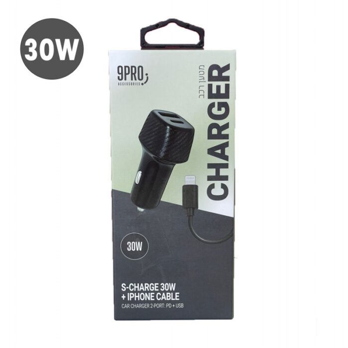 ⁦شاحن سيارة مدخلين30W ( USB/type c) مع كابل ايفون اسود⁩ - الصورة ⁦3⁩