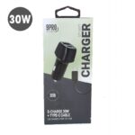 ⁦شاحن سيارة مدخلين30W ( USB/type c) مع كابل type c اسود⁩ - الصورة ⁦3⁩