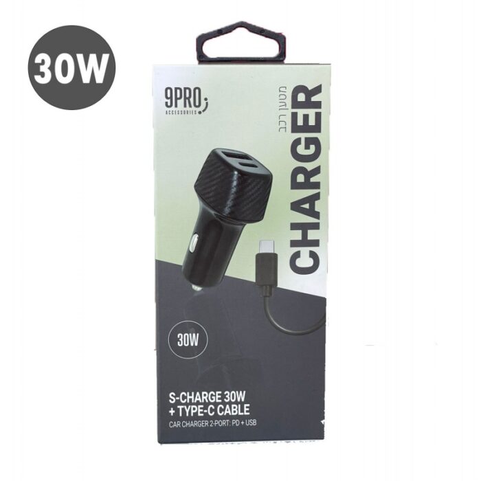 ⁦شاحن سيارة مدخلين30W ( USB/type c) مع كابل type c اسود⁩ - الصورة ⁦3⁩