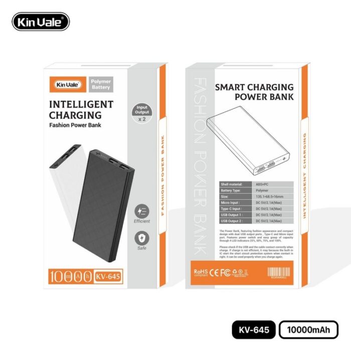 ⁦باور بانك  منفذ تايب سي  c و ميكرو و usb محمول سعة 10000 ميلي أمبير KV- 645⁩ - الصورة ⁦2⁩