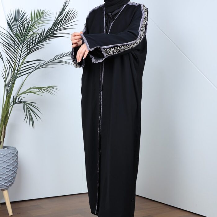 1033751972_67dc6881b79f2 عباية للنساء مفتوحة لون أسود - الصورة 1