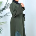 ⁦عباية مفتوحة بتصميم شيفون من الأسفل لون زيتي⁩ - الصورة ⁦5⁩