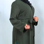 ⁦عباية مفتوحة بتصميم شيفون من الأسفل لون زيتي⁩ - الصورة ⁦8⁩