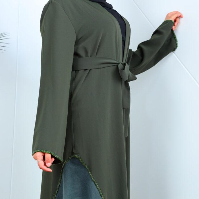 ⁦عباية مفتوحة بتصميم شيفون من الأسفل لون زيتي⁩ - الصورة ⁦13⁩