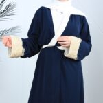 ⁦عباية مفتوحة لون كحلي بتصميم لولو على أطراف الكم⁩ - الصورة ⁦2⁩