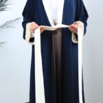 ⁦عباية مفتوحة لون كحلي بتصميم لولو على أطراف الكم⁩ - الصورة ⁦12⁩