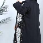 ⁦عباية مفتوحة بتصميم شيفون وتطريز من الأمام لون أسود⁩ - الصورة ⁦6⁩