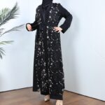 ⁦عباية مفتوحة بتصميم شيفون وتطريز من الأمام لون أسود⁩ - الصورة ⁦11⁩
