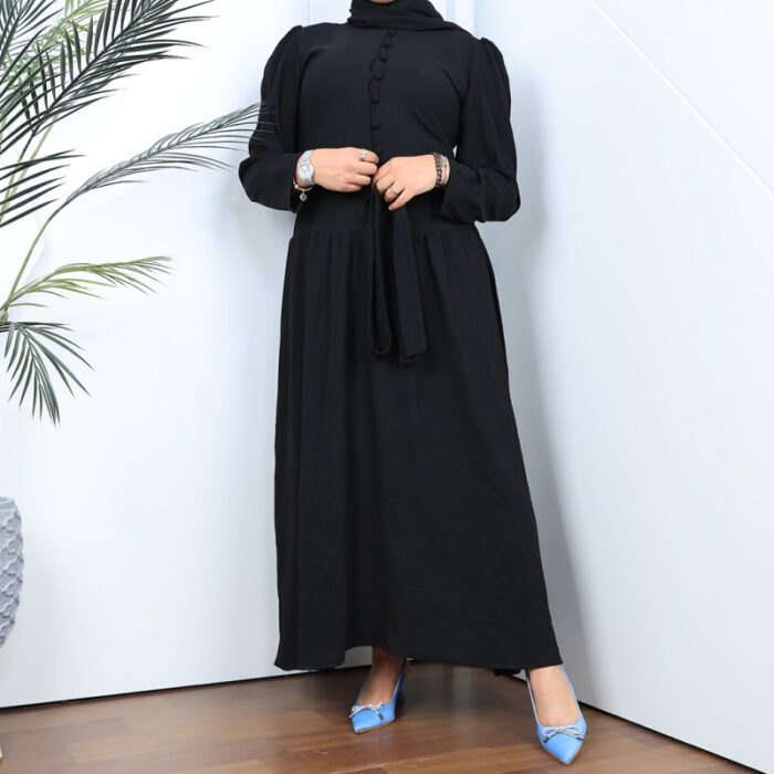 1033751998_67dc691765b7e فستان بأزرار من الأعلى لون أسود - الصورة 1