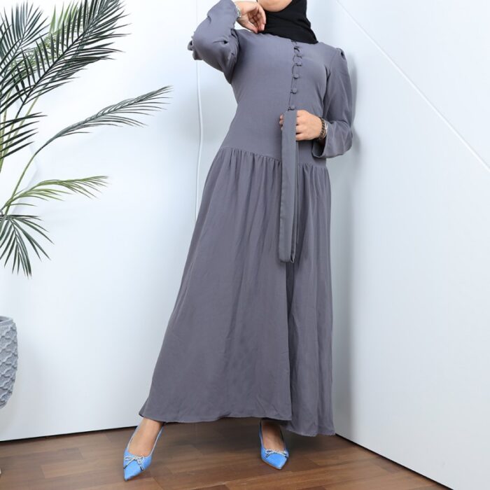 ⁦فستان بأزرار من الأعلى لون سكني⁩ - الصورة ⁦2⁩