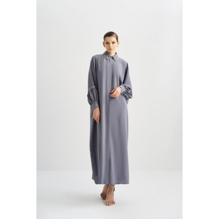 ⁦عباية للنساء مع سحاب لون سكني⁩ - الصورة ⁦2⁩